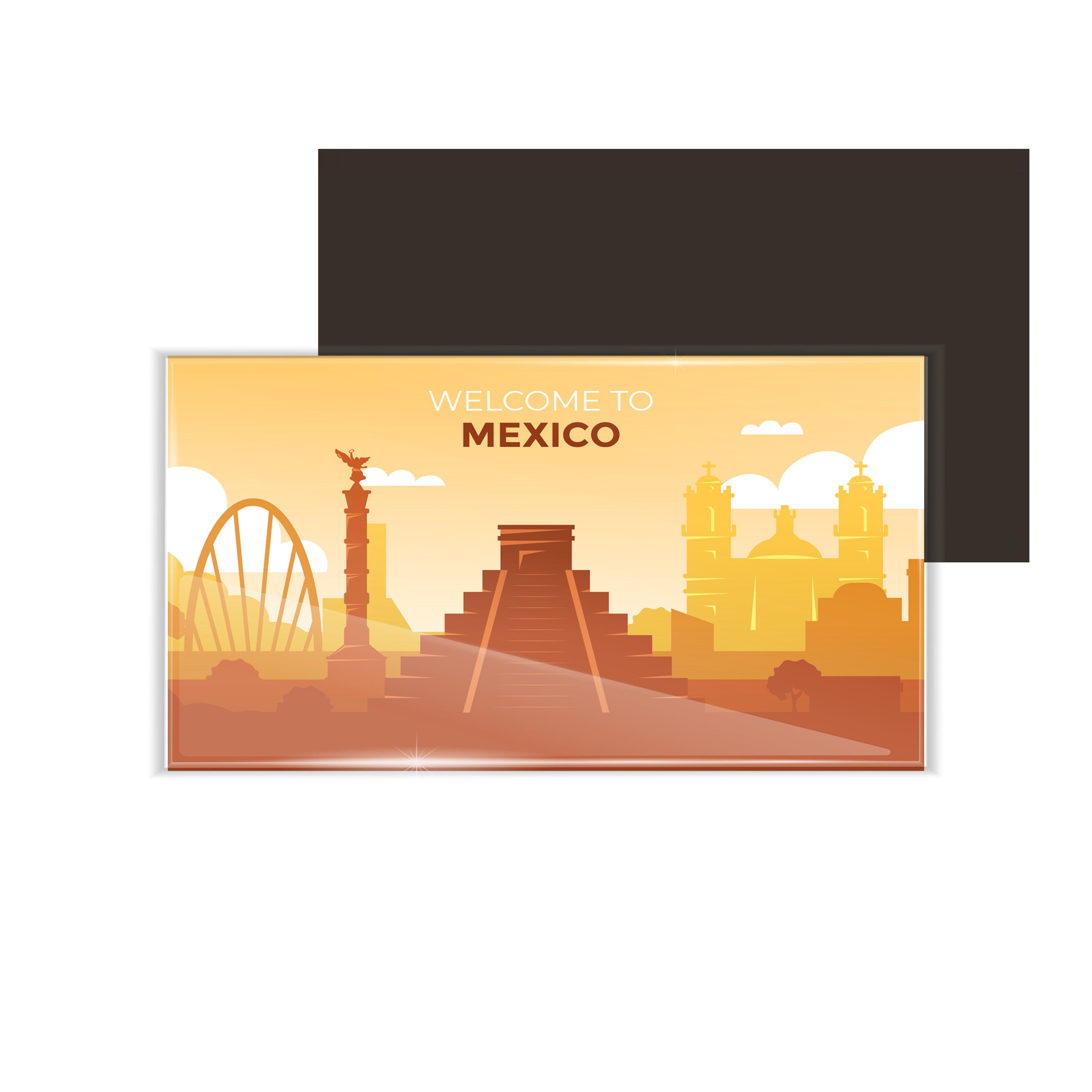 dhcrafts Fridge Magnet Rectangle Acrylic Glass (8.6 x 5.4 cm) Orange Travel Mexico D1 Design Pack of 1